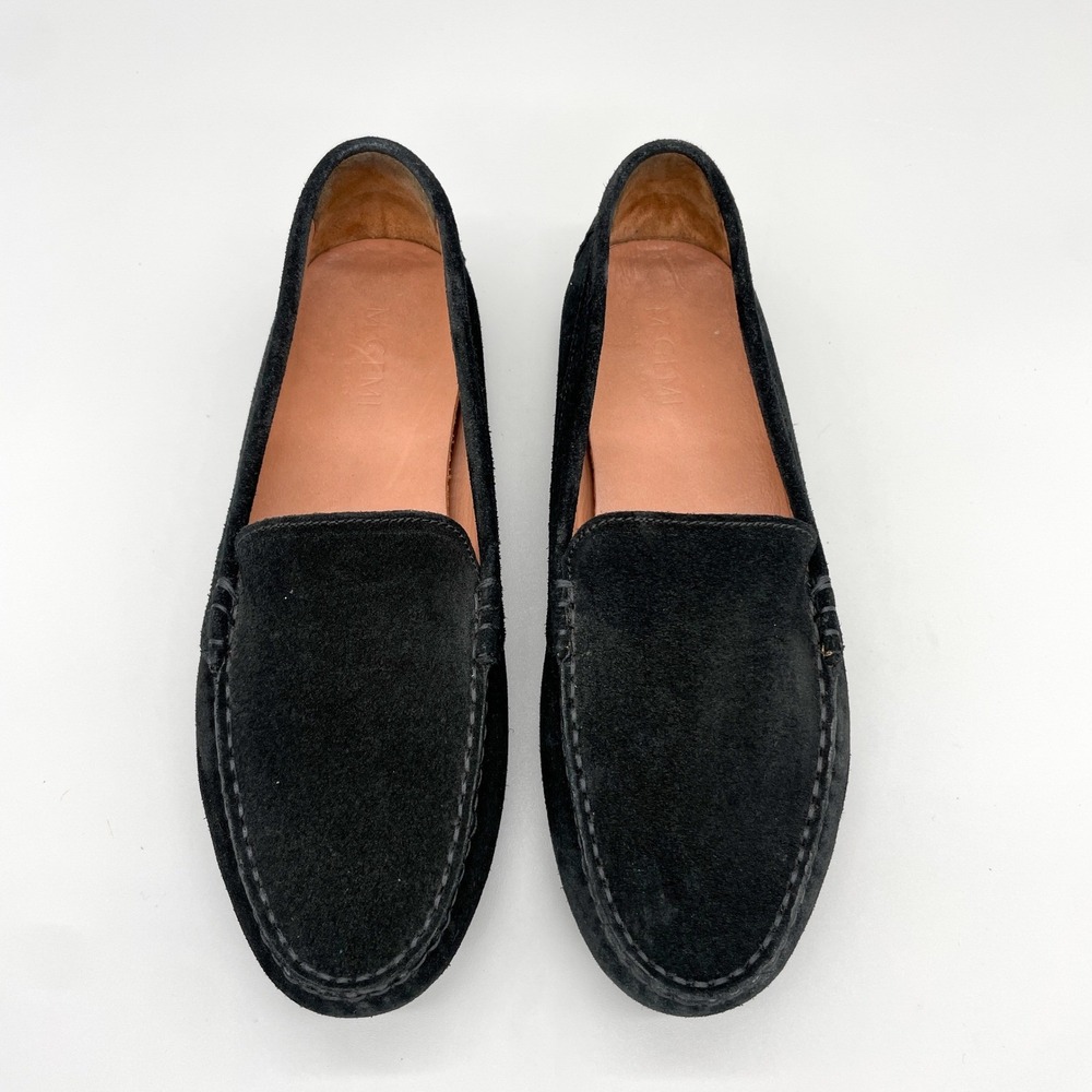 M Gemi Felize Black Suede Driving Loafers Womens 39 8 Moc Toe Preppy Office Flat